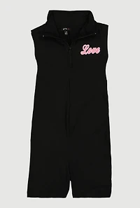 Girls Love Graphic Zip Front Mock Neck Romper