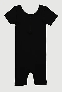 Girls Rib Knit Quarter Zip Front Bike Short Romper