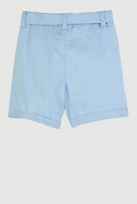 Little Girls Tie Waist Belted Cargo Pocket Shorts, Blue, Size 4