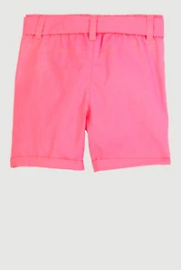 Little Girls Tie Waist Belted Cargo Pocket Shorts, Pink, Size 6