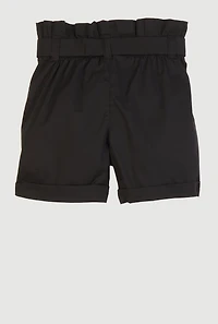 Little Girls Paper Bag Waist Cargo Pocket Shorts, Black, Size 4