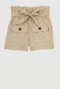 Little Girls Paper Bag Waist Cargo Pocket Shorts