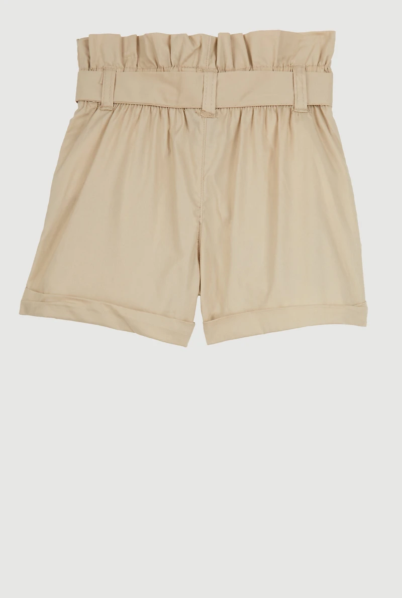 Little Girls Paper Bag Waist Cargo Pocket Shorts, 4
