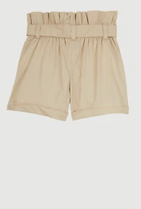 Little Girls Paper Bag Waist Cargo Pocket Shorts, 4
