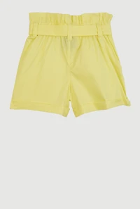 Little Girls Paper Bag Waist Cargo Pocket Shorts, Yellow,