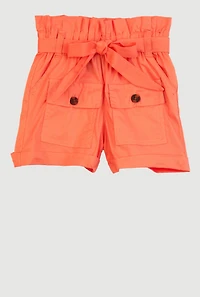 Little Girls Paper Bag Waist Cargo Pocket Shorts