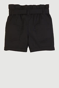 Little Girls Paper Bag Waist Cargo Shorts, Black, Size 4
