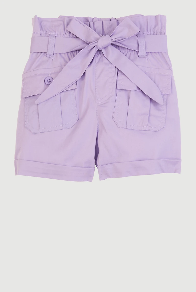 Little Girls Paper Bag Waist Cargo Shorts, 4