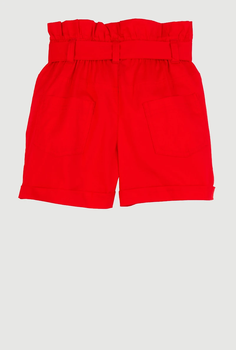 Little Girls Paper Bag Waist Cargo Shorts, Red, Size 5