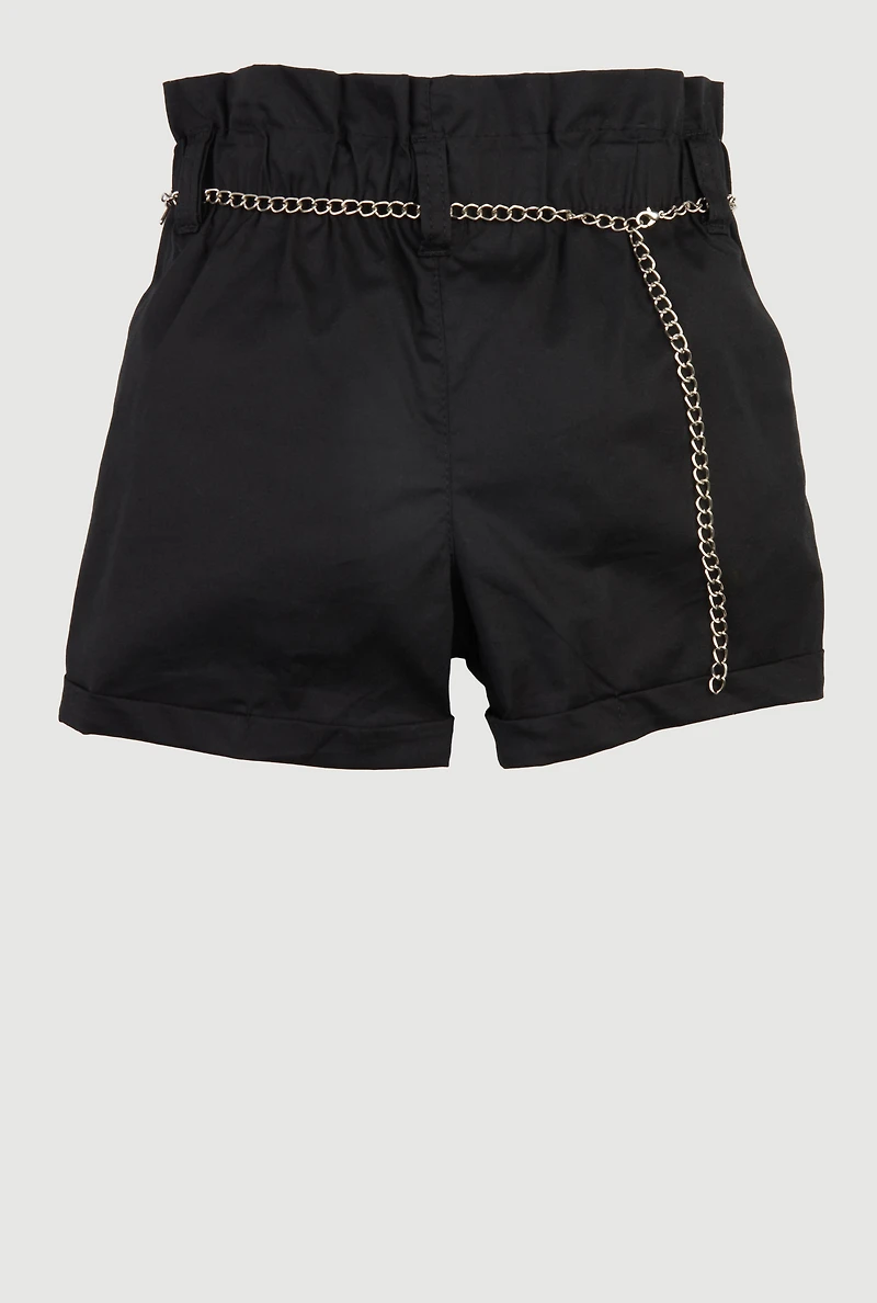 Little Girls Poplin Cargo Shorts with Star Chain Belt