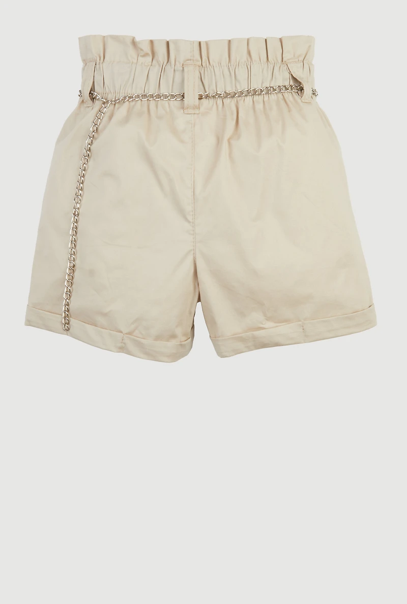 Little Girls Poplin Cargo Shorts with Star Chain Belt