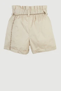 Little Girls Poplin Cargo Shorts with Star Chain Belt