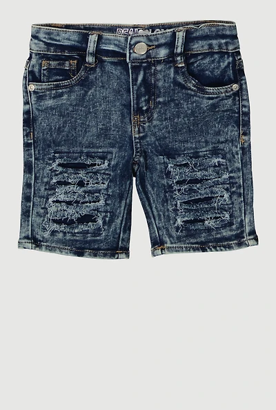 Little Girls Frayed Slashed Bermuda Denim Shorts, Blue, Size 4