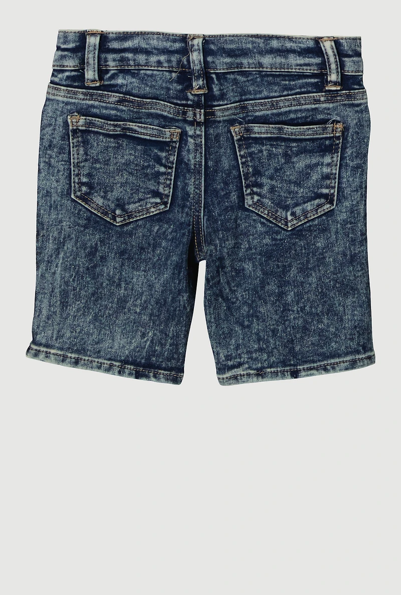 Little Girls Frayed Slashed Bermuda Denim Shorts, Blue, Size 6X