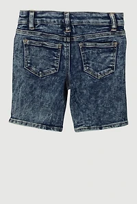 Little Girls Frayed Slashed Bermuda Denim Shorts, Blue, Size 6X
