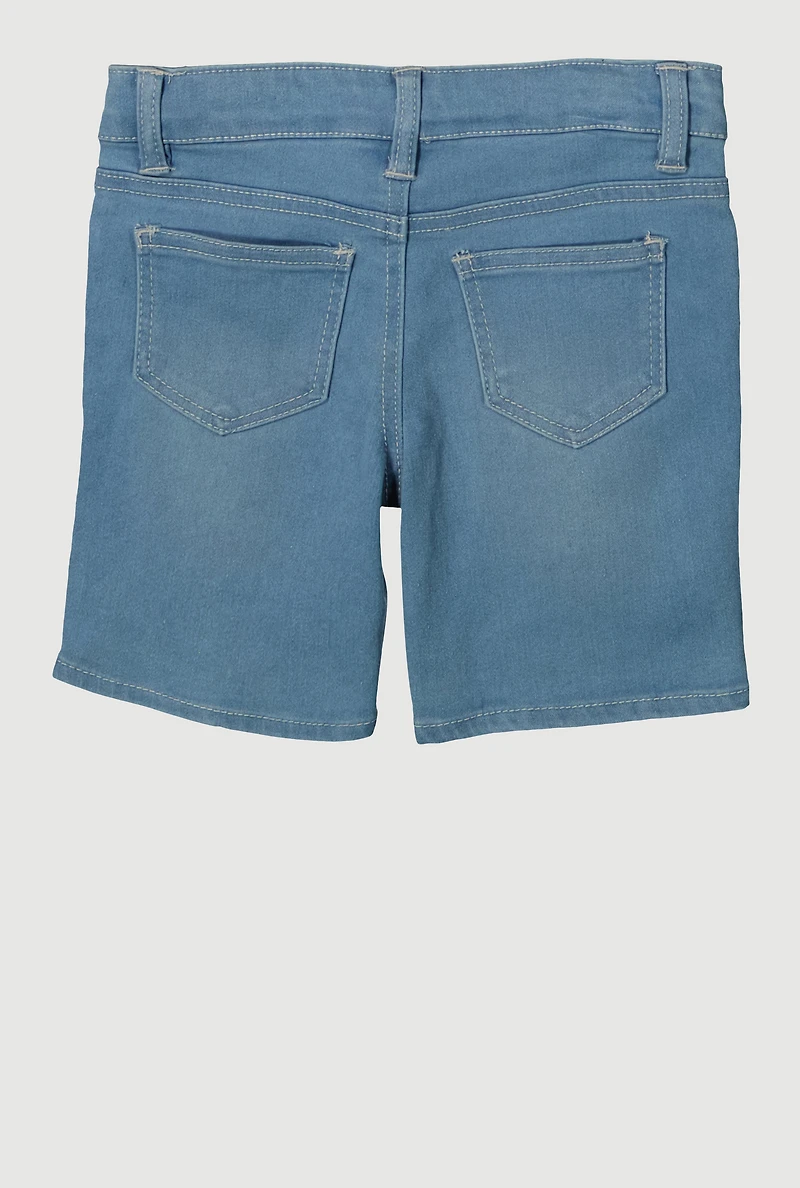 Little Girls Frayed Slashed Bermuda Denim Shorts, Blue,