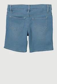 Little Girls Frayed Slashed Bermuda Denim Shorts, Blue,