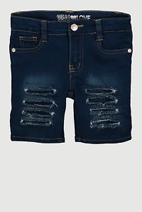 Little Girls Frayed Slashed Bermuda Denim Shorts, Blue,