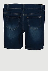 Little Girls Frayed Slashed Bermuda Denim Shorts, Blue,