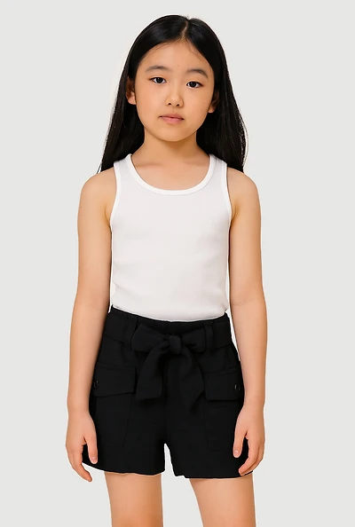 Girls Tie Waist Belt Cargo Shorts, 10