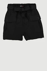 Girls Tie Waist Belt Cargo Shorts, 10