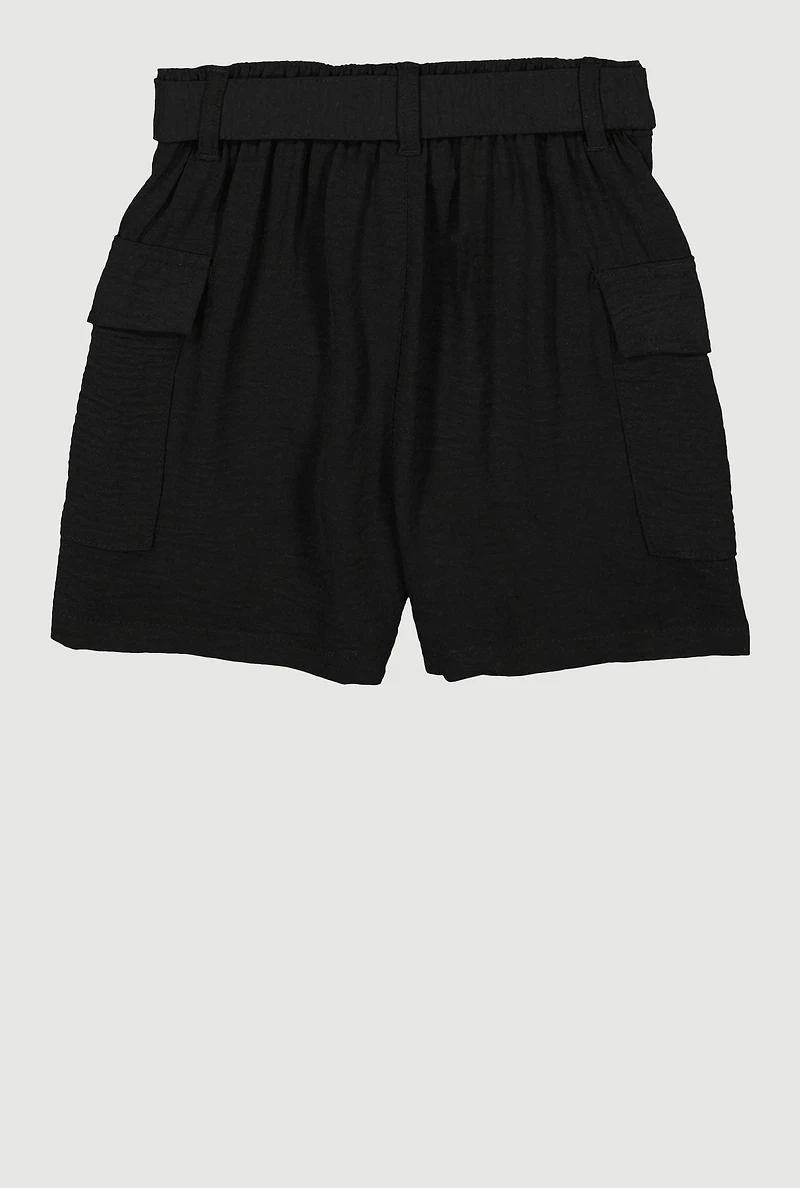 Girls Tie Waist Belt Cargo Shorts, 10