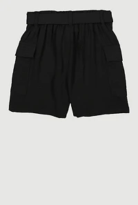 Girls Tie Waist Belt Cargo Shorts, 10