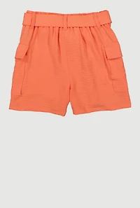 Girls Tie Waist Belt Cargo Shorts,