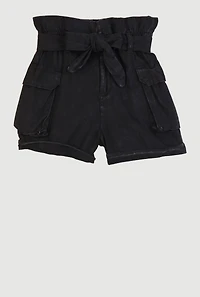 Girls Mineral Wash Paper Bag Waist Cargo Shorts,