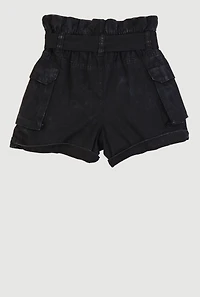 Girls Mineral Wash Paper Bag Waist Cargo Shorts,