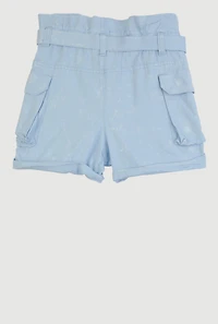 Girls Mineral Wash Paper Bag Waist Cargo Shorts, Blue,