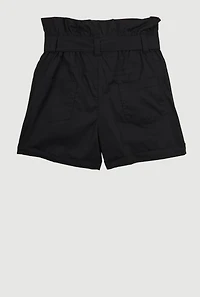 Girls Poplin Paper Bag Waist Cargo Shorts,
