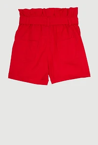 Girls Poplin Paper Bag Waist Cargo Shorts, Red, Size 12