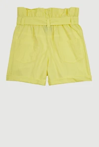 Girls Poplin Paper Bag Waist Cargo Shorts, Yellow, Size 10