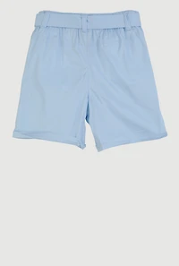 Girls Poplin Tie Waist Belted Cargo Pocket Shorts, Blue, Size 10