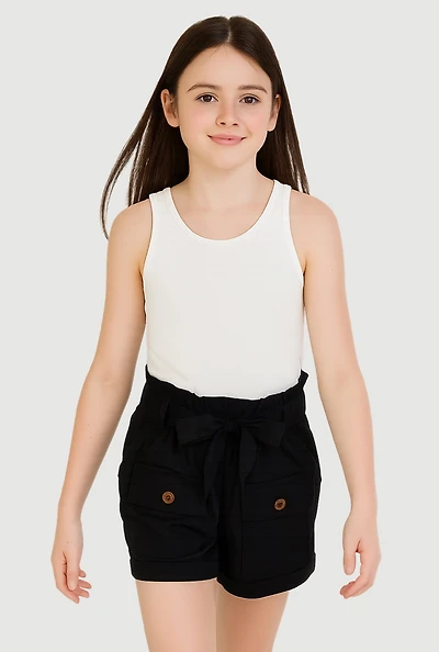 Girls Paper Bag Waist Cargo Shorts,