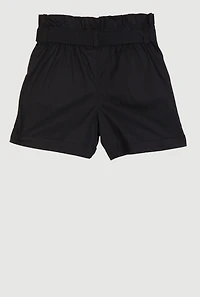 Girls Paper Bag Waist Cargo Shorts, Black, Size 12