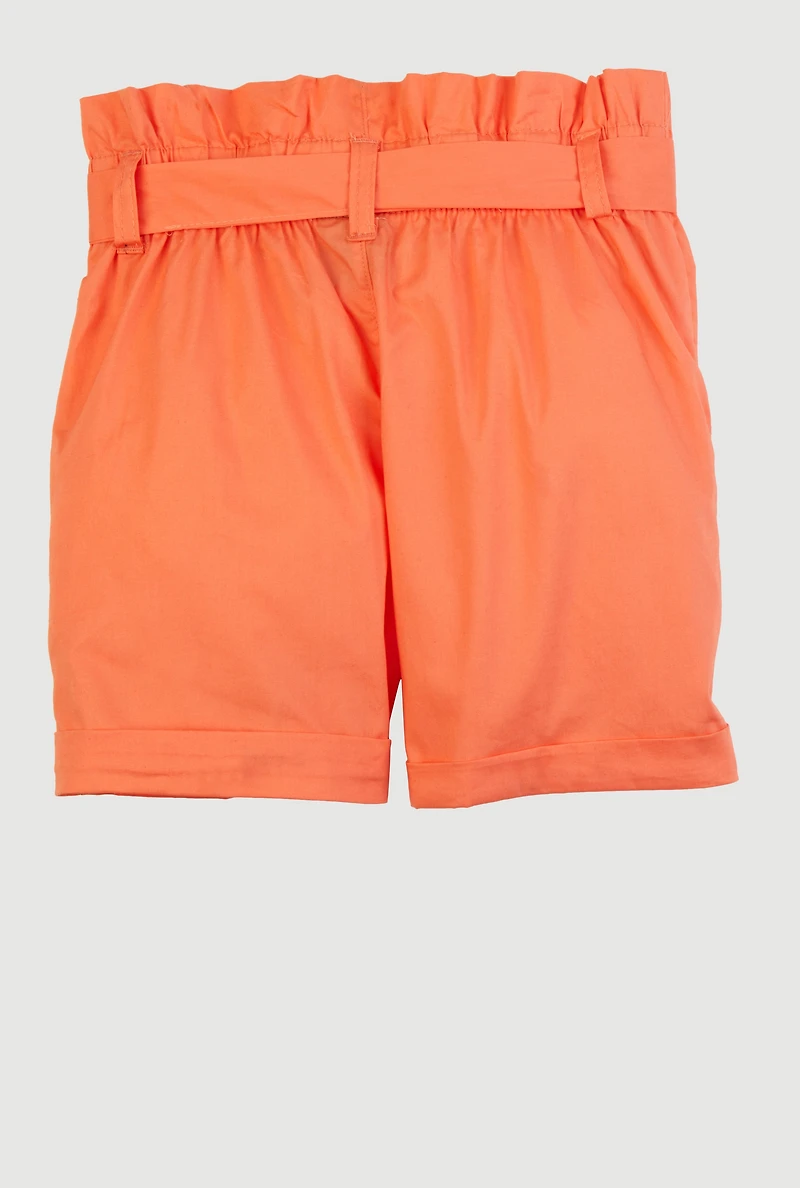 Girls Paper Bag Waist Cargo Shorts, Orange, Size 12