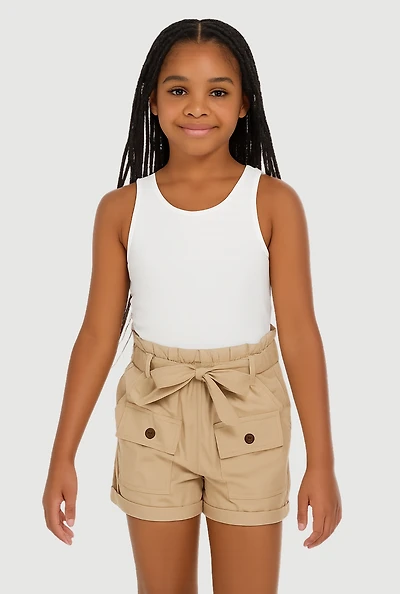 Girls Paper Bag Waist Cargo Shorts, 10