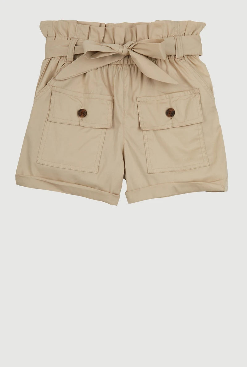 Girls Paper Bag Waist Cargo Shorts, 10