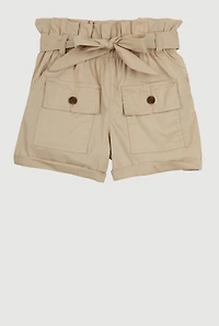 Girls Paper Bag Waist Cargo Shorts, 10