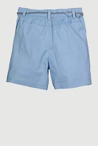 Girls Heart Chain Belted Poplin Cargo Shorts, Pink, Size 7-8