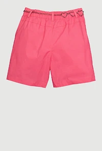 Girls Heart Chain Belted Poplin Cargo Shorts, Pink, Size 12