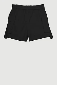 Girls Poplin Tie Waist Belted Cargo Shorts, Black, Size 10