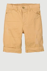 Girls Twill Distressed Detail Bermuda Shorts, Khaki, Size 10