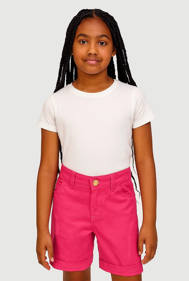 Girls Twill Distressed Detail Bermuda Shorts