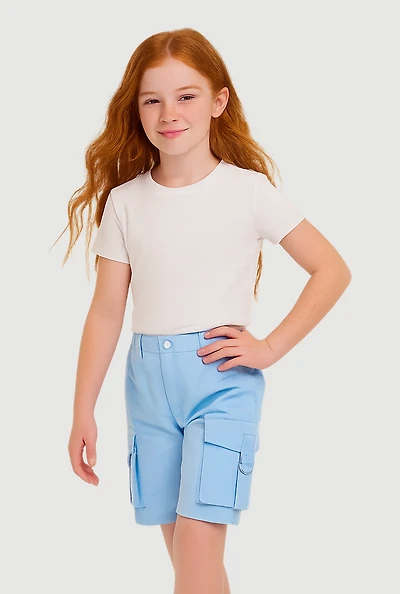 Girls Cargo Bermuda Shorts, Blue, Size 12