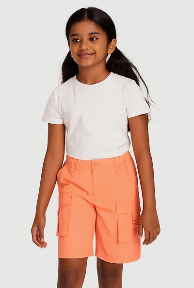 Girls Cargo Bermuda Shorts, Orange, Size 7-8