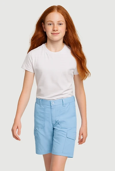 Girls Cargo Pocket Bermuda Shorts, Blue, Size 7-8