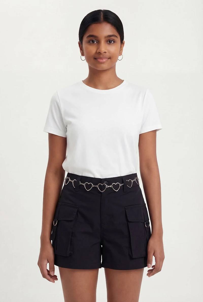 Girls Cargo Shorts with Heart Chain Belt